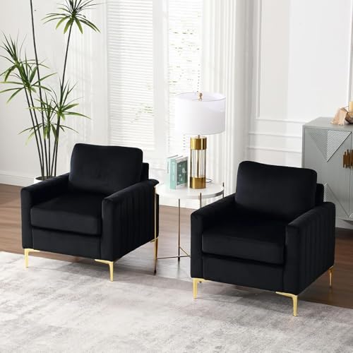 Image of Chair Armchair Single Sofa Chair for Small Apartments, Living Room or Bedroom Chair (Set of 2 Chairs) (Black)