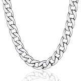 Mens Stainless Steel Necklace Large Heavy Silver Color 15MM 18inches Curb Chain Link Necklace Rapper Jewelry
