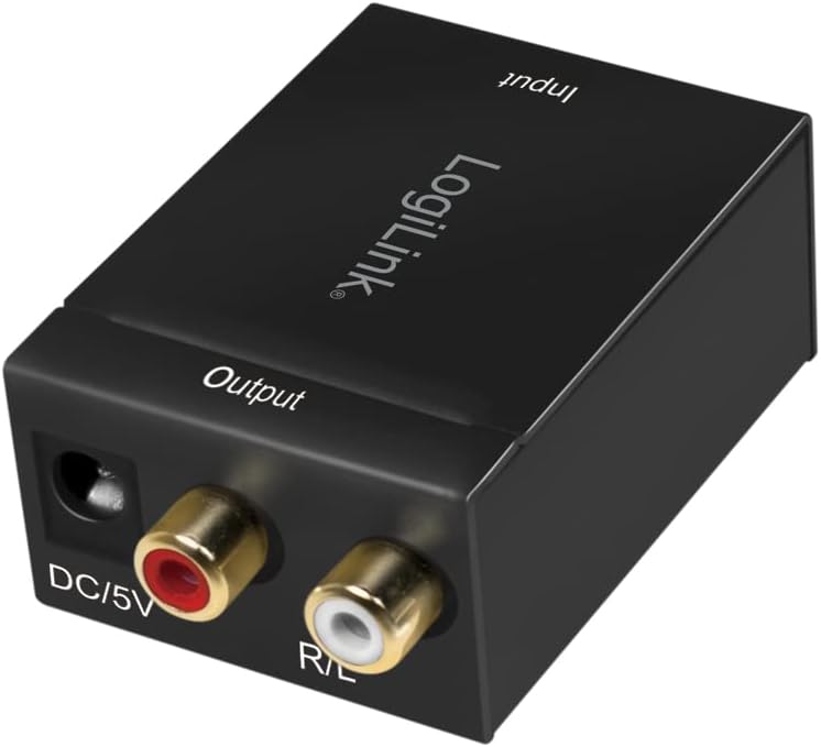 Logililogilink CA0102 Coaxial and Toslink Analog L/R Audio Converter, Electromagnetic/Noise Free Transfer Black NK Coaxial and Toslink Analog Black
