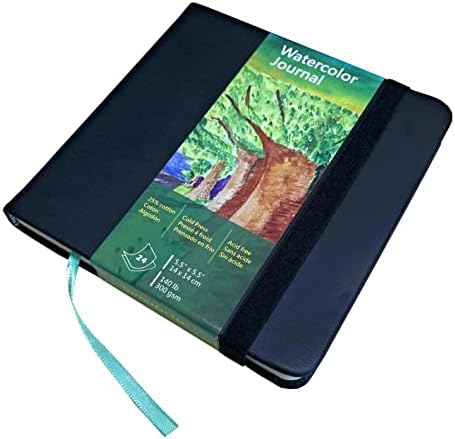 tumuarta Square Watercolor Journal,140 LB,300 GSM,5.5X5.5", Cotton Paper,Cold Press,24 Sheets, Watercolor Paper Sketchbooks for Use As Travel Notebook and Mixed Media Pad