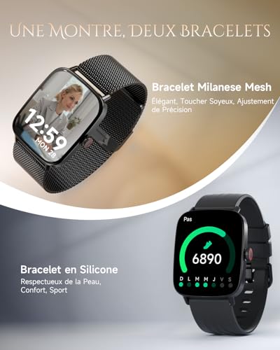 Montre connectée santé cardio sommeil étanche IP68 compatible Android iOS noir