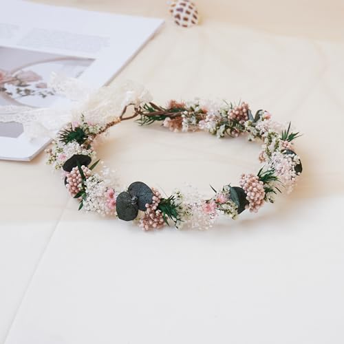 Corona de flores secas para boda, talla adulto miniatura 6