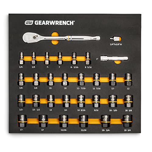 GEARWRENCH 31 Piece Bolt Biter Ratchet Socket Set MM/SAE with EVA Foam Tray - 86525 , Black
