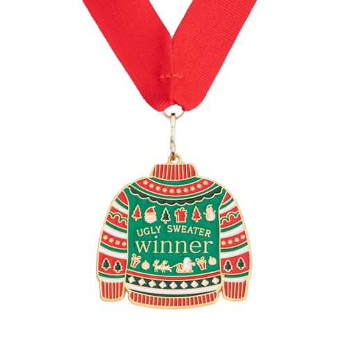 Jocomoni Christmas Ugly Sweater Medal Award Contest Medals with Neck Ribbon Christmas Tree Ornament Contest Prizes for Ugly Sweater Contest Party Xmas Party Supplies