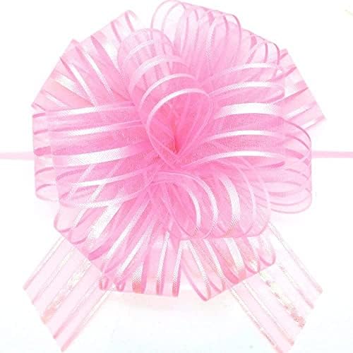 FQTANJU Pull Bow, Large, Organza, 6 Inches, 5 Pieces (White)
