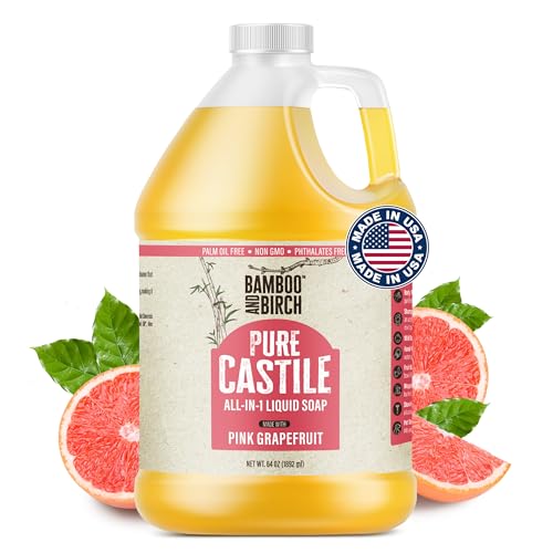 Image of BAMBOO AND BIRCH Pure Castile Soap Liquid, Certified Palm Oil Free Natural Soap, Citrus Grapefruit, 64 oz