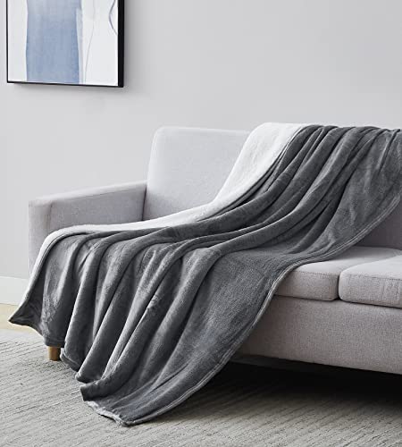 Southshore Fine Living, Inc. Oversized Flannel King Sherpa Blanket, Warm Flannel Microfleece Sherpa Blanket, Soft And Fluffy Winter Blanket, (110 X98) King/California King Blankets Slate Color #TOP6