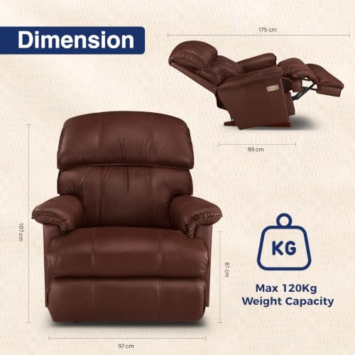 Image of LA Z BOY American Imported Cardinal Single Seater Auto Motorized Italian Leather Reclina Rocker Recliner Sofa | Premium Durable Iconic Comfort Home Design | Living Room Relax Seating Chair | Chestnut