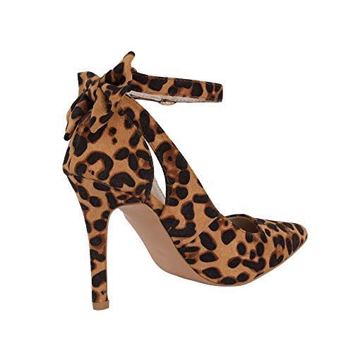 Piepiebuy Women's Pointed Toe High Heels Ankle Strap D'orsay Pumps Shoes Bow Wedding Bowtie Back Dress Sandals Leopard #TOP3