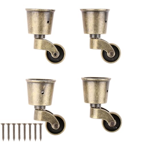 dophee 4Pcs Vintage Bronze Swivel Round Cup Caster, Universal Metal Pulley Wheel Swivel Wheel Caster for Chair Table Sofa Cabinet Furniture Hardware, for 25-30mm/1"-1.18" Wood Legs