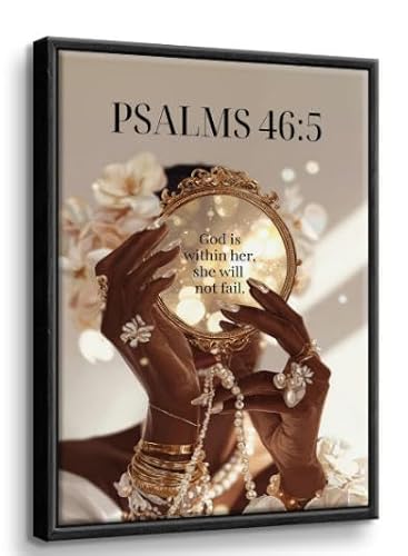 Framed Black Girl Wall Art African American Woman Decor Trendy Abstract Black Girl Painting Picture Christian Canvas Fashion Religious Scripture Poster Print for Bedroom Living Room 12x16 Inch