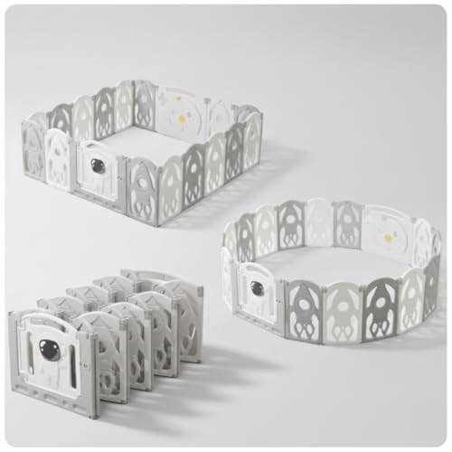 Parc Bébé Modulable 145x145 CM – Entreprise Française - Grand Parc Bébé Pliable Gris et Blanc – Aire de Jeu Sécurisée pour...