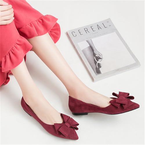 Women's Pointed Toe Flat Low Heels Closed Mary Jane Shoes Faux Suede Ballet Flats Trendy Pumps Wedding Party Dress Shoes4