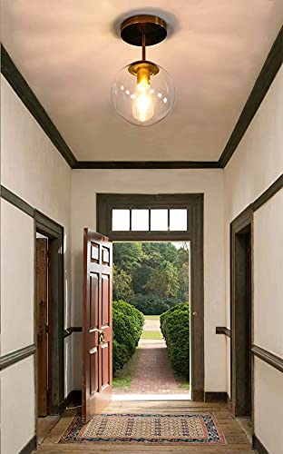 Bagood Globe Semi Flush Mount Ceiling Light, Clear Glass With Brass Finish, Contemporary Mid Century Modern Style Lighting Fixture Gold(12W 2700K Led Corn Bulb Included) #TOP1
