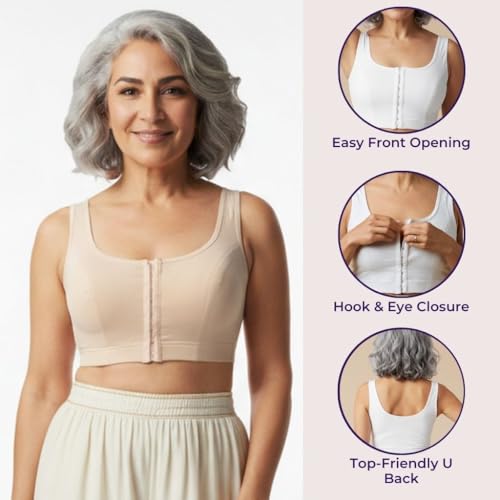 Image of ADIRA | Front Open Bra for Elderly Women | Non Padded & Non Wired | Bra for Elderly Women | Full Coverage with Front Hook | U-Back | Stretchable Cotton Fabric | Pack of 1
