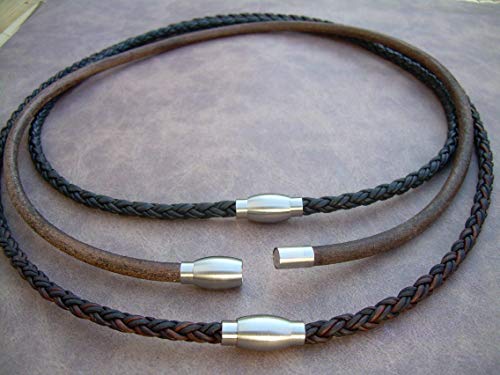 Handmade Leather Necklace With Stainless Steel Magnetic Clasp - Genuine Leather Necklace For Men And Women - Available Sizes: 16,18,20 Inch Or Custom #TOP2
