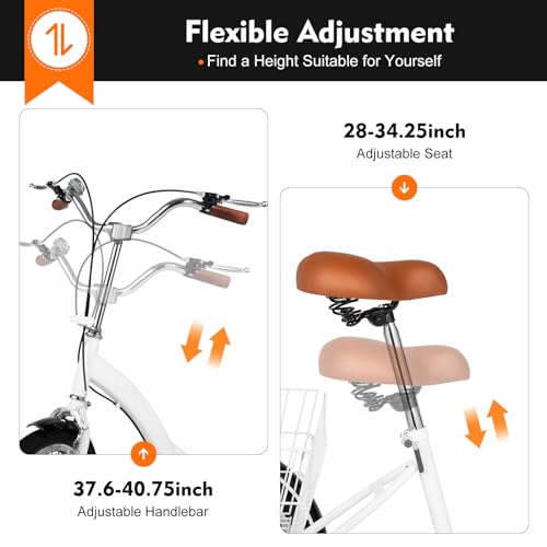 Tesugn Driewieler voor volwassenen, 20 inch (51 cm), opvouwbaar, met boodschappenmand, 3 wielen, cruise bikes, city, fiets voor volwassenen, senioren - Afbeelding 6