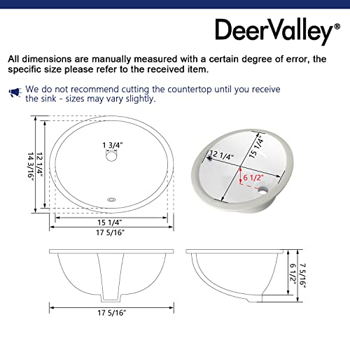 Deervalley Dv-1U302 Liberty 17" X 14" Bathroom Under-Mount Sink White Ceramic Bathroom Sink Undermount Vanity Sink With Overflow Hole, Oval Vessel Sink #TOP3