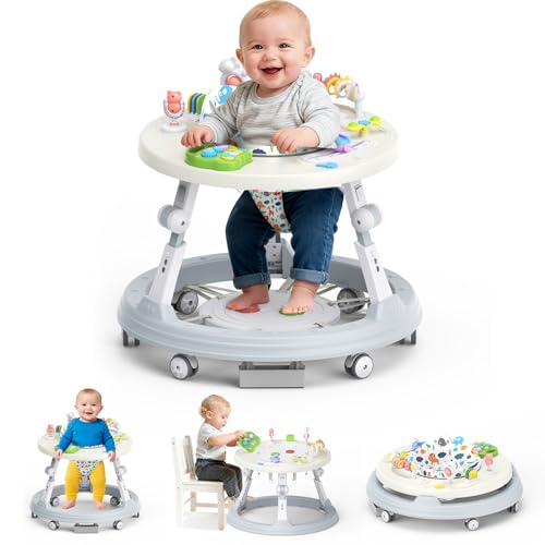 4-in-1 Foldable Activity Center- Baby Walker with Wheels, 360-degree Rotatable