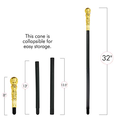 Skeleteen Gold Costume Walking Cane – Elegant Prop Stick Dress Pimp Canes Costume Accessories for Adults and Kids - Thumbnail 6