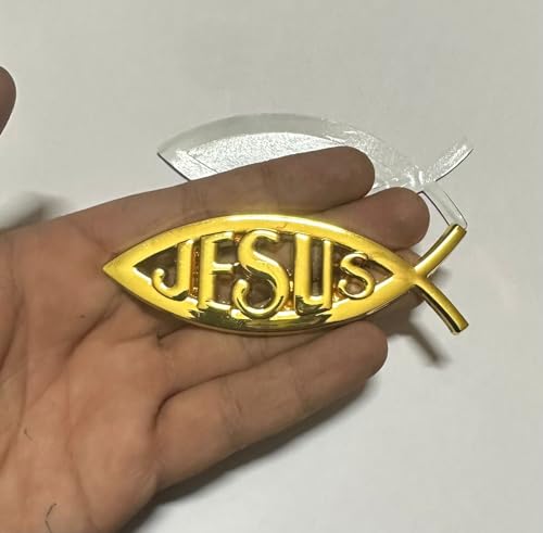 Image of Emblems for Car & Bike Metal Lo.go and Grill Me.tal Lo.go, Auto Accessories for Car Emblem 3D Badge Auto Racing Sport Sticker Grand Tourer Decal. (Jesus Golden Metal Sticker)