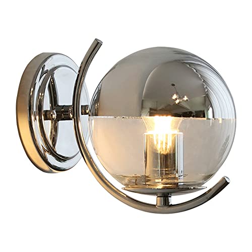 Wmdtr Hardware Wall Mounted Sconce, Mirrored Spherical Glass with Chrome Metal Base Wall Lamp, E27 Lamp Holder Wall Light for Bedside Living Room Bedroom Aisle Villa