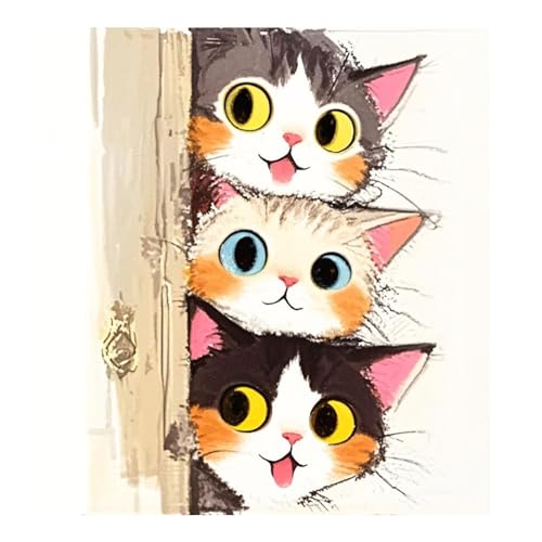 51buyoutgo Point de Croix - 30x30 cm Canevas Kit Complet Adulte avec Fils, Pré Imprimé Kit Broderie Debutant Chat Modèle‌, 11CT Cross Stitch Embroidery...