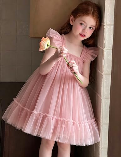 Image of Arshiner Toddler Tulle Dress for Girls Layered Tutu Ruffle Dresses Swing Twirly Fairy Summer Birthday Party Wedding Sundress