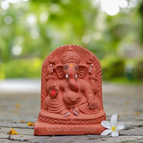 Swadeshi Blessings Handmade 100% Eco-Friendly Tulsi Ganesha Idol(Clay/Terracotta) Kit-8.5 Inches Cover