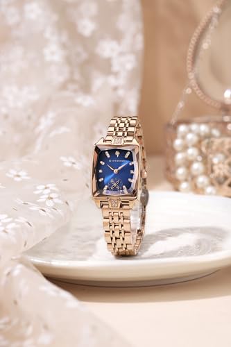 Image of Giordano Analog Watch for Women - Rectangular Dial, Crystal Hour Markers and Rose Gold Stainless Steel Strap