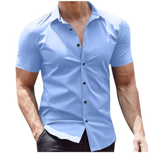 Men's Muscle Dressy Shirts Short Sleeve Button Down T-Shirts Fashion Lapel Work Business Slim Fit Lounge Tops