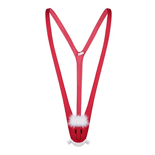 CHICTRY Men's Reindeer Mankini Thong Novelty Costume Underwear for Christmas Gag & Pranks Gifts Red One Size