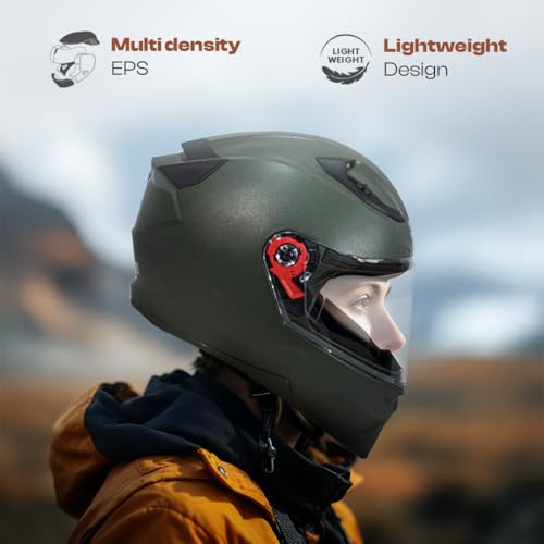 Image of STUDDS Raider Street ISI Certified Full Face Helmet for Men and Women with Clear Visor (Green - L)