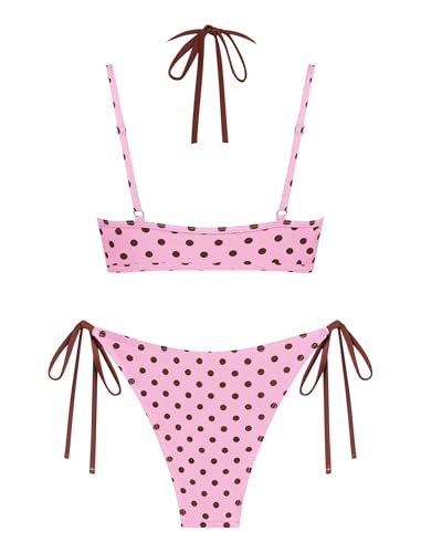 Image of ZAFUL Women's Polka Dot Bikini Set Double Layer Halter Swimsuit Colorblock Side Tie 2 Piece Bathing Suit
