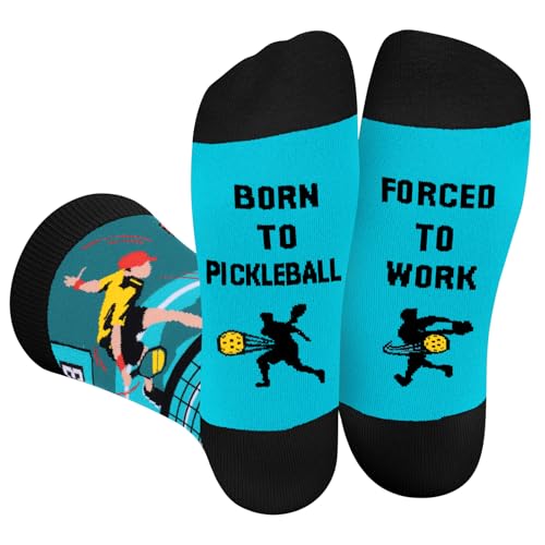 Funny Socks for Men Women Dad Teenage Boys - BORN TO PICKLEBALL FORCED TO WORK Novelty Fun Funky Happy Silly Sports Socks - Pickle Ball Accessories Fathers Day Birthday Gifts Christmas Stocking Filler