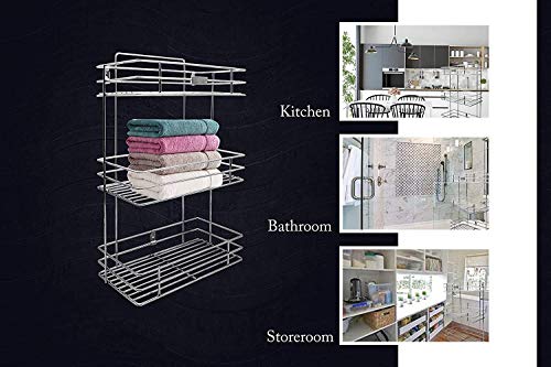 Image of Stainless Steel 3 Layer Kitchen Storage Rack | Multipurpose Organizer Shelf for Kitchen, Pantry & Bathroom | Heavy Duty Rust Resistant Basket