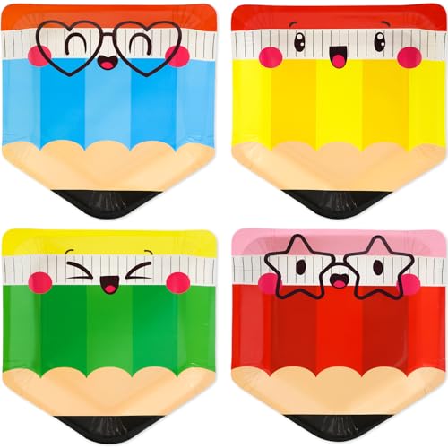 ceiba tree Back to School Pencil Paper Plates 40Pcs Disposable Pencil Shaped Plates First Day of School Dinner Dessert Plates for Preschool Kindergarten Welcome New School Party Supplies Table Decor