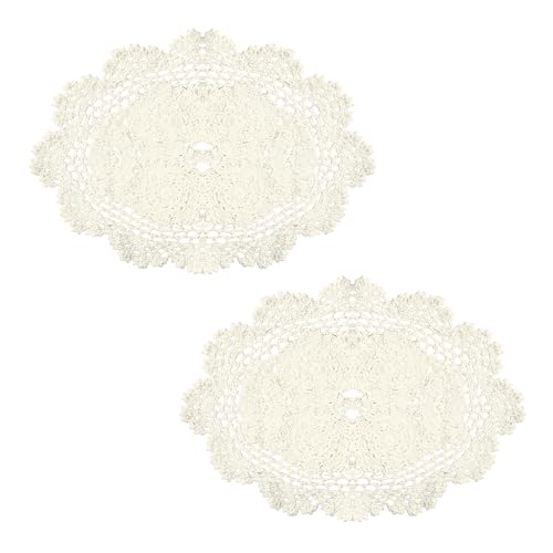 pson 2PCS 12 x 17 Inch Handmade Cotton Crochet Doilies Oval Lace Placemats, Vintage Knitted Table Mats for Dining Table, Wedding, Party, Furniture Decoration(Beige)
