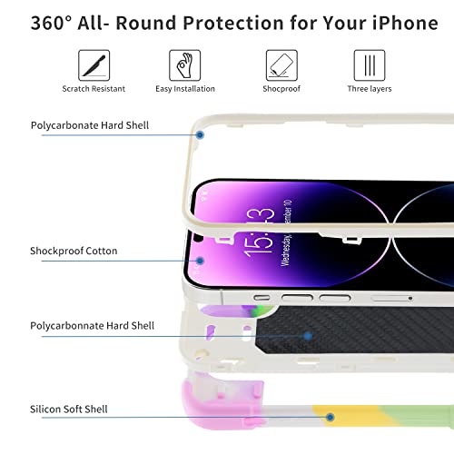 Image of MARKILL Compatible with iPhone with Built-in 360Rotating Ring Stand, Military Grade Drop Protection Full Body Rugged Heavy Duty Case Durable Cover (Rainbow White, iPhone 14 Pro Max 6.7 inch)