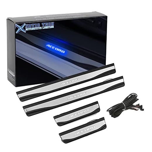 Xotic Tech 4pcs LED Illuminated Door Sill Scuff Plate Guard Compatible with Honda Accord 2018 2019 2020 2021, Blue Stainless Steel