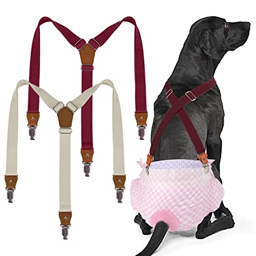 Pet Soft Hundewindel-Hosenträger, 2 Stück Hunde-Hosenträger für Hundewindeln, Hundepampers, Bauchbänder, Haustier-Kleidung (Beige-Wine, L)