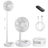 Edvision 8" Portable Oscillating Standing Fan, 8000mAh Rechargeable Pedestal Fan with Remote, Foldable Quiet Travel Fan, 8H Timer, Height Adjustable, Floor & Desk fan for Bedroom, Camping, Office