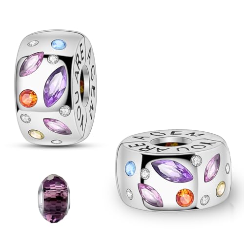 LNQOBU Clip/Stopper Charm Abalorio para pulsera de plata de ley 925 Sterling Silver Pave Cubic Zirconia Charm Bead Star Moon Charm Azul Mariposa Charm Joyería Regalo para Mujer
