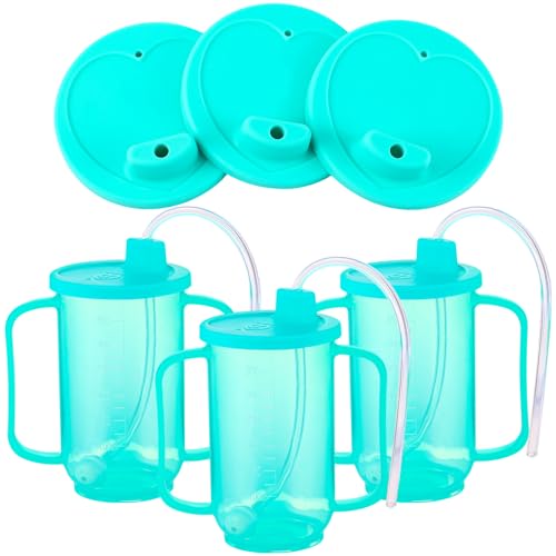 Sliner 3 Pcs Adult Sippy Cups for Elderly with Long Straw 12 oz, Blue