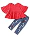 Infant Baby Girl Clothes Toddler Jeans for Kids Girls Ruffle Outfits Short Sleeve Shirt Tops + Floral Denim Pants 2 Piece Sets Red