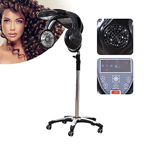 Infrared Hair Dryer Professional Standing Hairdryer Color Processor Salon Beauty Barber Tool with Wheels Base & LCD Display 5Heat Heads Adjustable Heights for Hairdressers Shops (1400W Black)