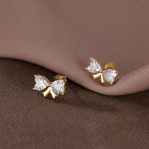 SLUYNZ Sterling Silver CZ Bow Stud Earrings for Women Teens Small Love Bow Stud Earrings for Valentines Day3