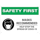 Safety First Masks おすすめ Help Stop The Spread Of Covid 19 サイン 警告 ブリキ看板 ホーム キッチン ファーム ガーデン ガレージ 壁装飾 12X8インチ