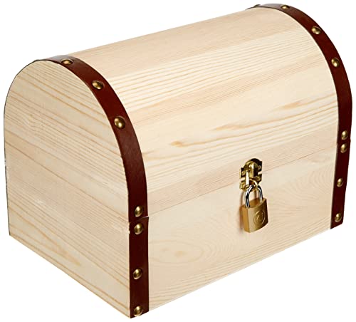 Cofre del tesoro de madera de pino con cierre seguro para manualidades y proyectos diy