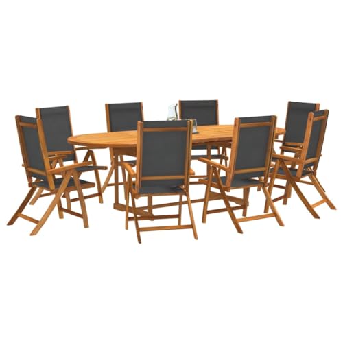 IKAYAA Gartenmöbel Set Holz Sitzgruppe Garten Holz Essgruppe 8 Personen Gartentisch Ausziehbar Gartenstuhl Hochlehner Verstellbar Wetterfest Akazie Gartengarnitur Sitzgarnitur Schwarz